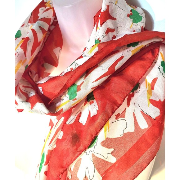 Vintage Made In Italy Hand Rolled Red Green Square Silken Scarf 30 in - Picture 10 of 12